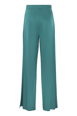 Flare Silk Trousers - High-Waisted Wide Leg Pants with Side Slits