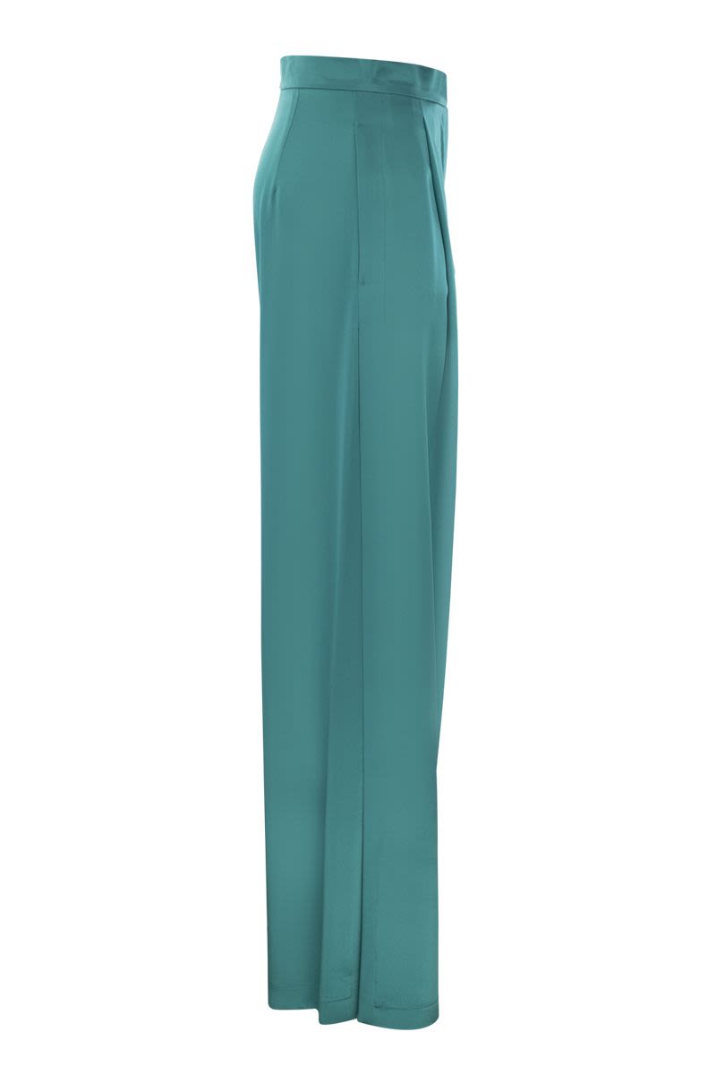 High-Waisted Silk Trousers with Flare Silhouette and Side Slits for Women