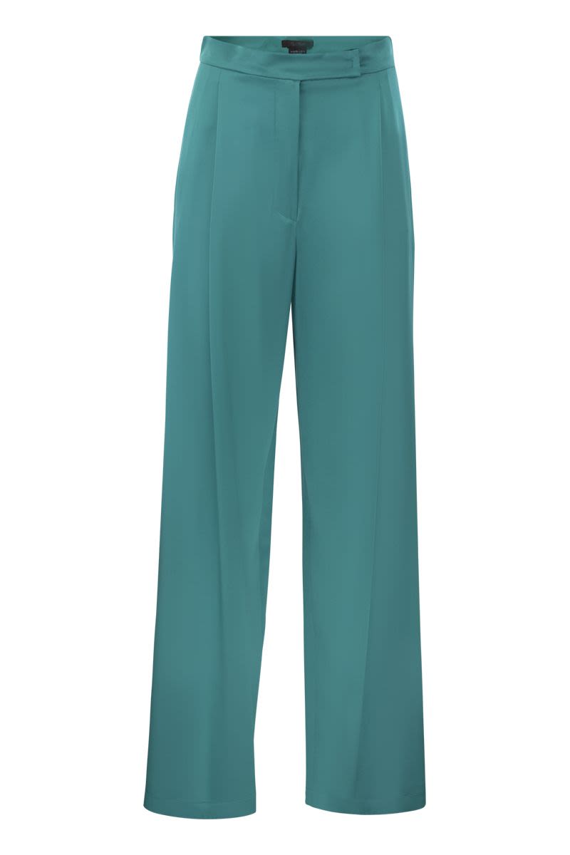 Flare Silk Trousers - High-Waisted Wide Leg Pants with Side Slits