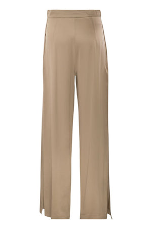 Flare Silk Trousers - High-Waisted Wide Leg Pants with Side Slits