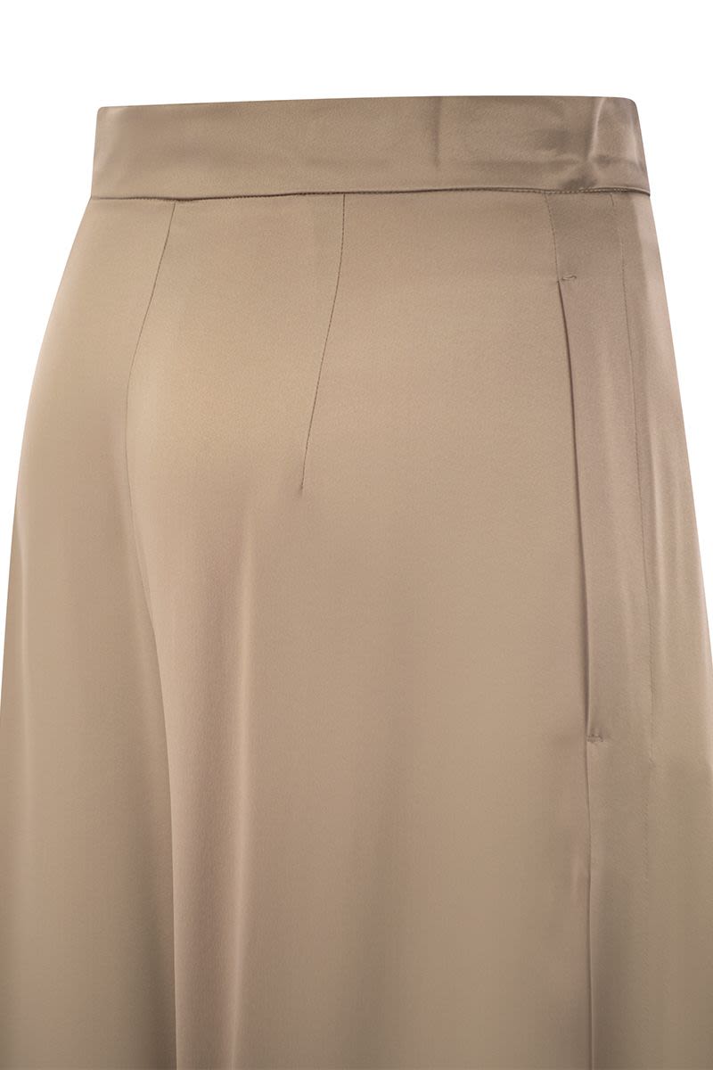 Flare Silk Trousers - High-Waisted Wide Leg Pants with Side Slits