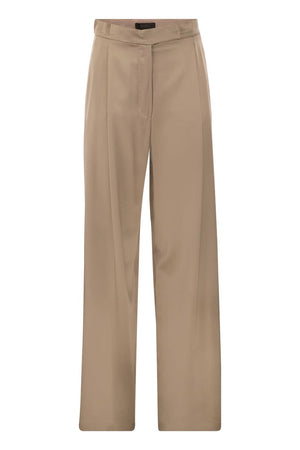 Flare Silk Trousers - High-Waisted Wide Leg Pants with Side Slits