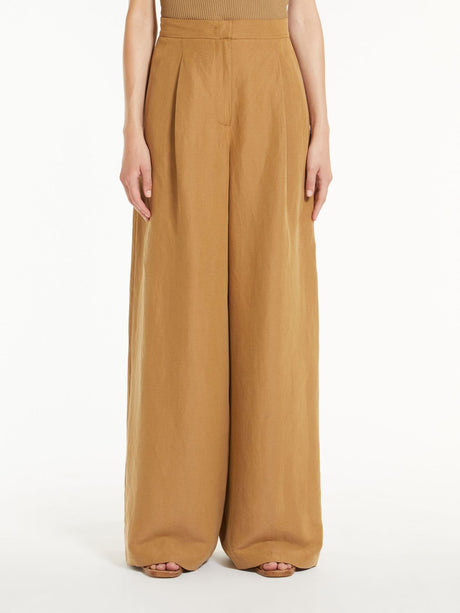 Women's Light and Airy Trousers - Linen and Silk Blend in Neutral Arena Shade