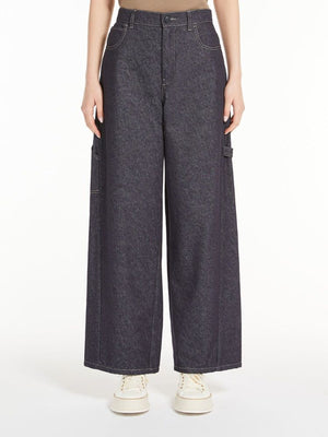 MAX MARA Navy Blue Cotton Long Trousers for Women