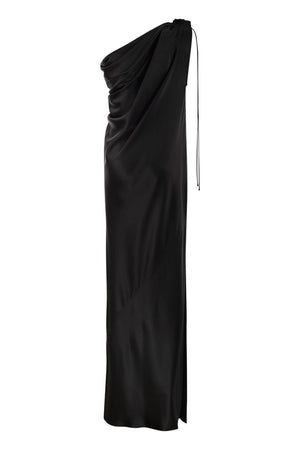 高贵典雅，纯黑色丝缎单肩长裙 SS24 适合女士
