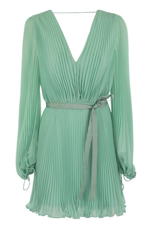 MAX MARA Pleated Chiffon Mini Dress with Belt