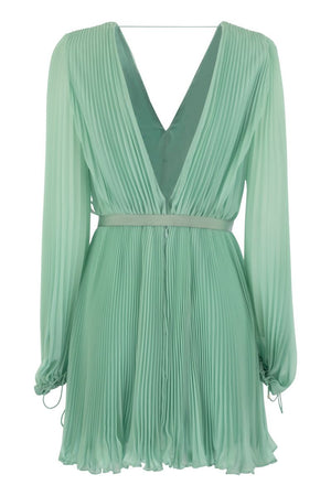 MAX MARA Pleated Chiffon Mini Dress with Belt