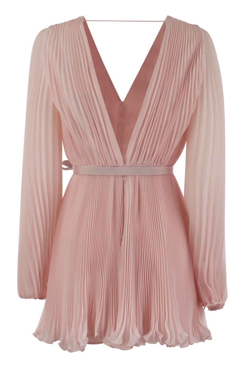 MAX MARA Pleated Chiffon Mini Dress with Belt