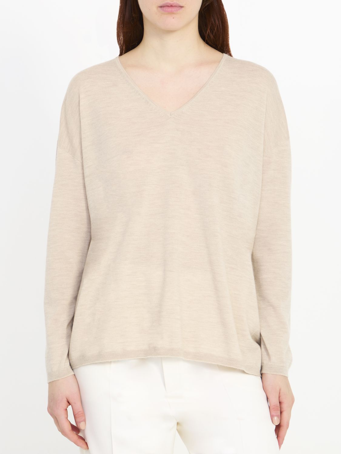 MAX MARA Beige Cashmere V-Neck Jumper for Women - SS24 Collection