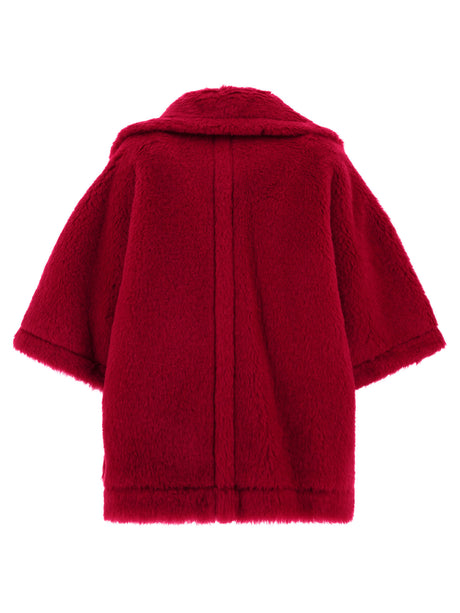 Áo choàng ngắn nữ màu đỏ bằng vải Teddy - SS24