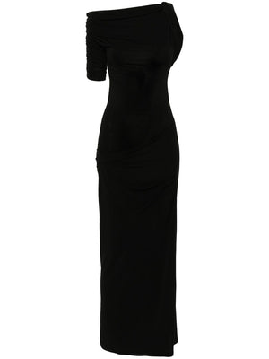 JACQUEMUS Asymmetric Neck Twist Midi Dress with Ruched Detailing