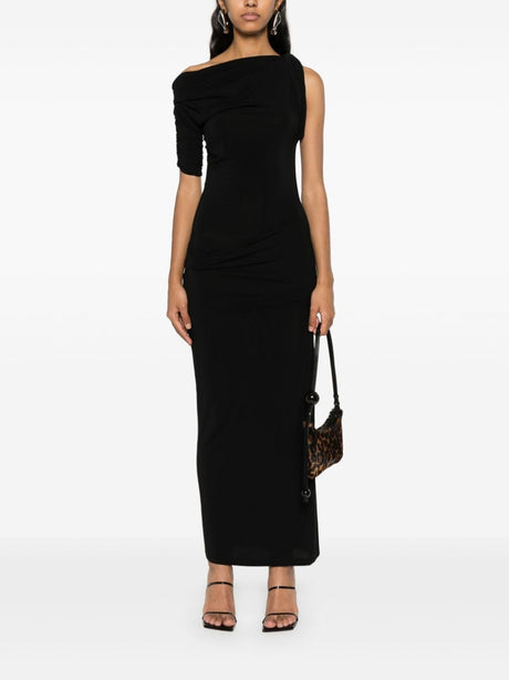 JACQUEMUS Asymmetric Neck Twist Midi Dress with Ruched Detailing