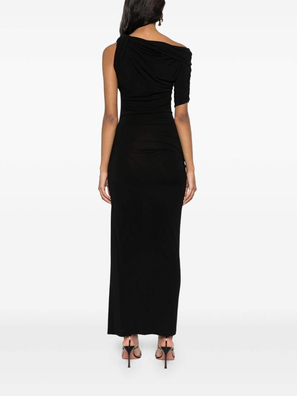 JACQUEMUS Asymmetric Neck Twist Midi Dress with Ruched Detailing