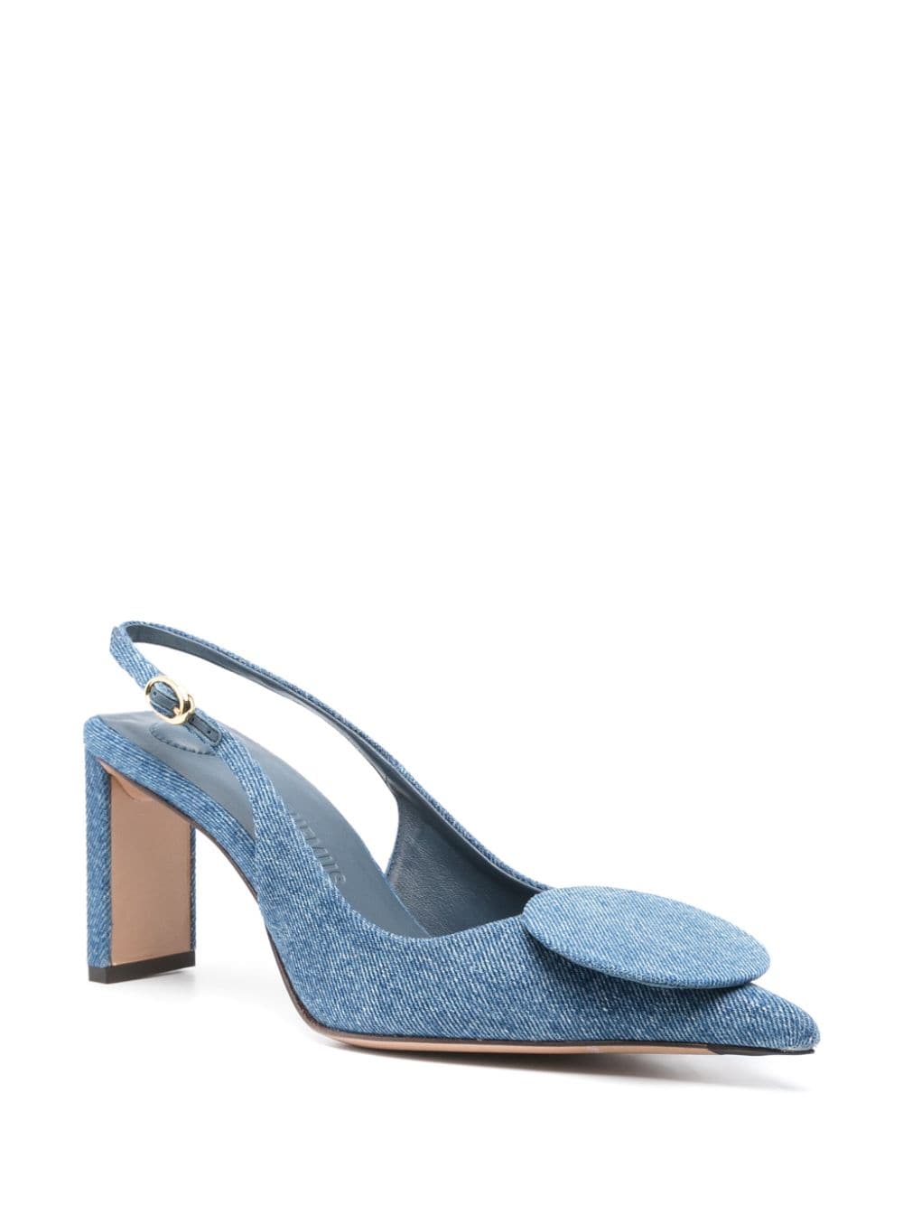 Blue Cotton and Leather Twill Weave Slingbacks for Women