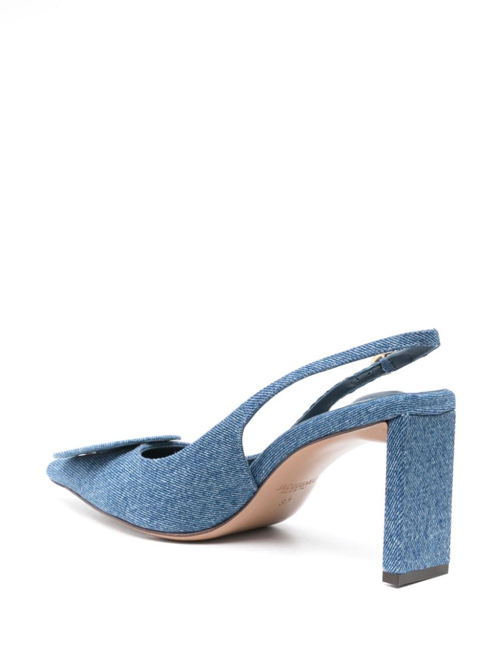 Blue Cotton and Leather Twill Weave Slingbacks for Women