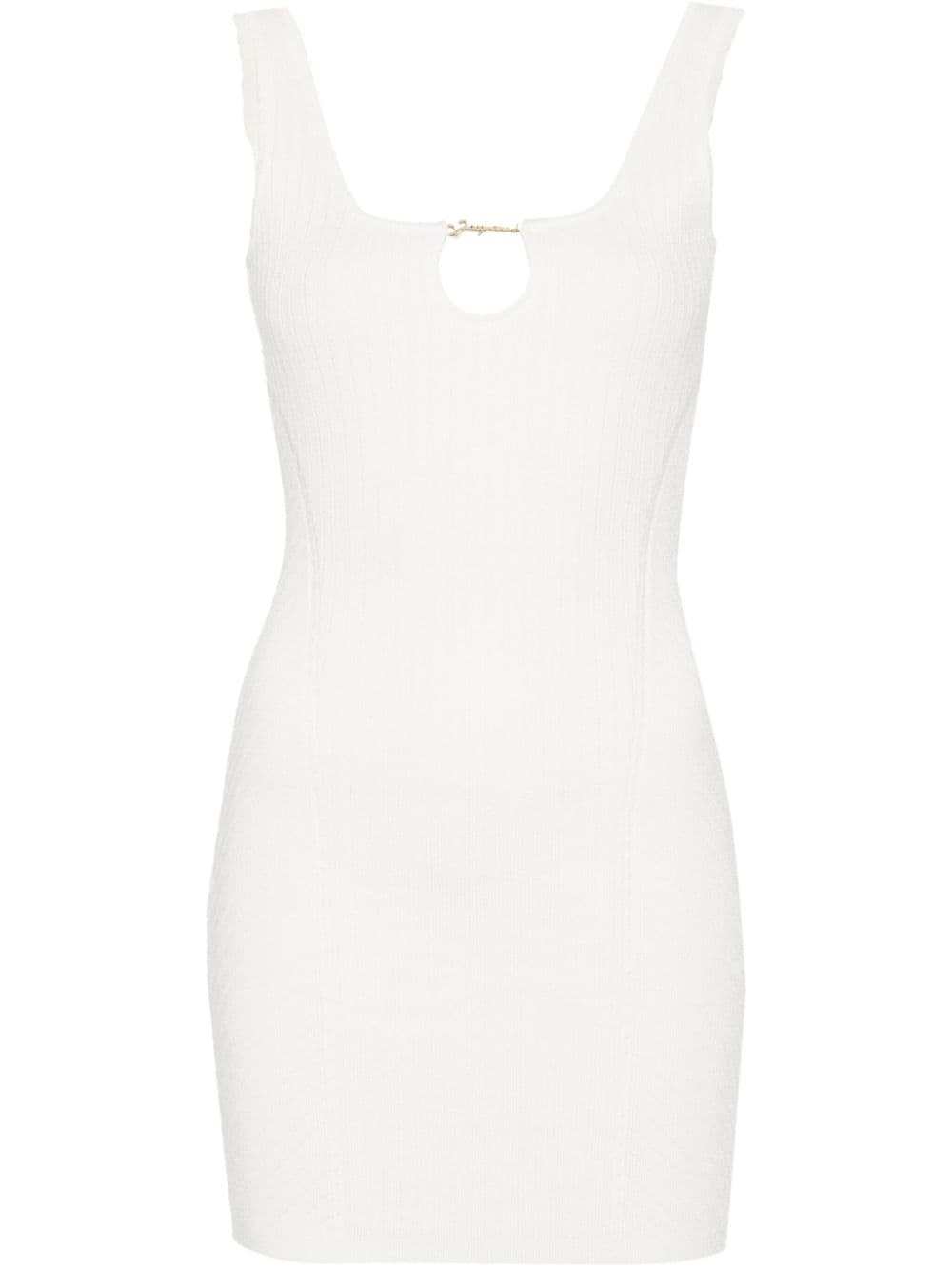 JACQUEMUS Ivory Ribbed Knit Thigh-Length Dress with Scalloped Detailing and Cut-Outs