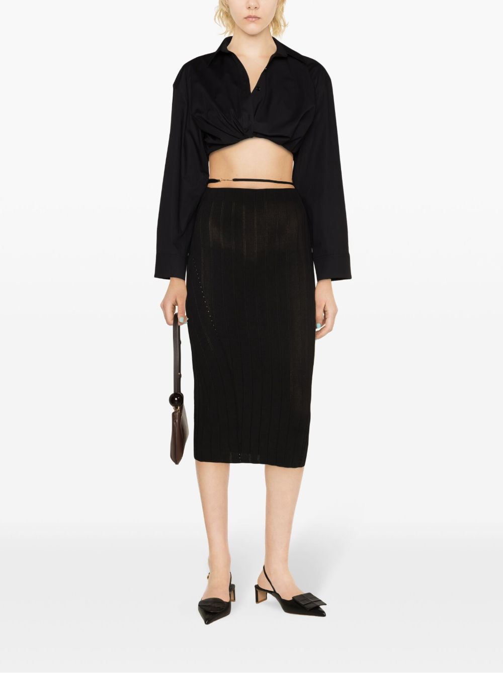 JACQUEMUS High Waist Ribbed Knit Skirt with Adjustable Straps