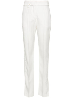 JACQUEMUS High-Waisted Straight-Leg Split Pants with Inlaid Ribbon