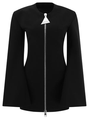 THE ATTICO Slim Fit Wool Mini Dress with Silver-Tone Two-Way Zip Closure for Women - SS24