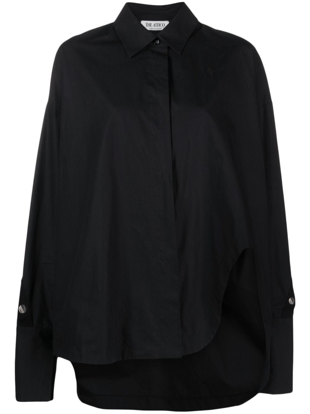 黑色降落傘帆布女式不對稱寬鬆襯衫-SS24