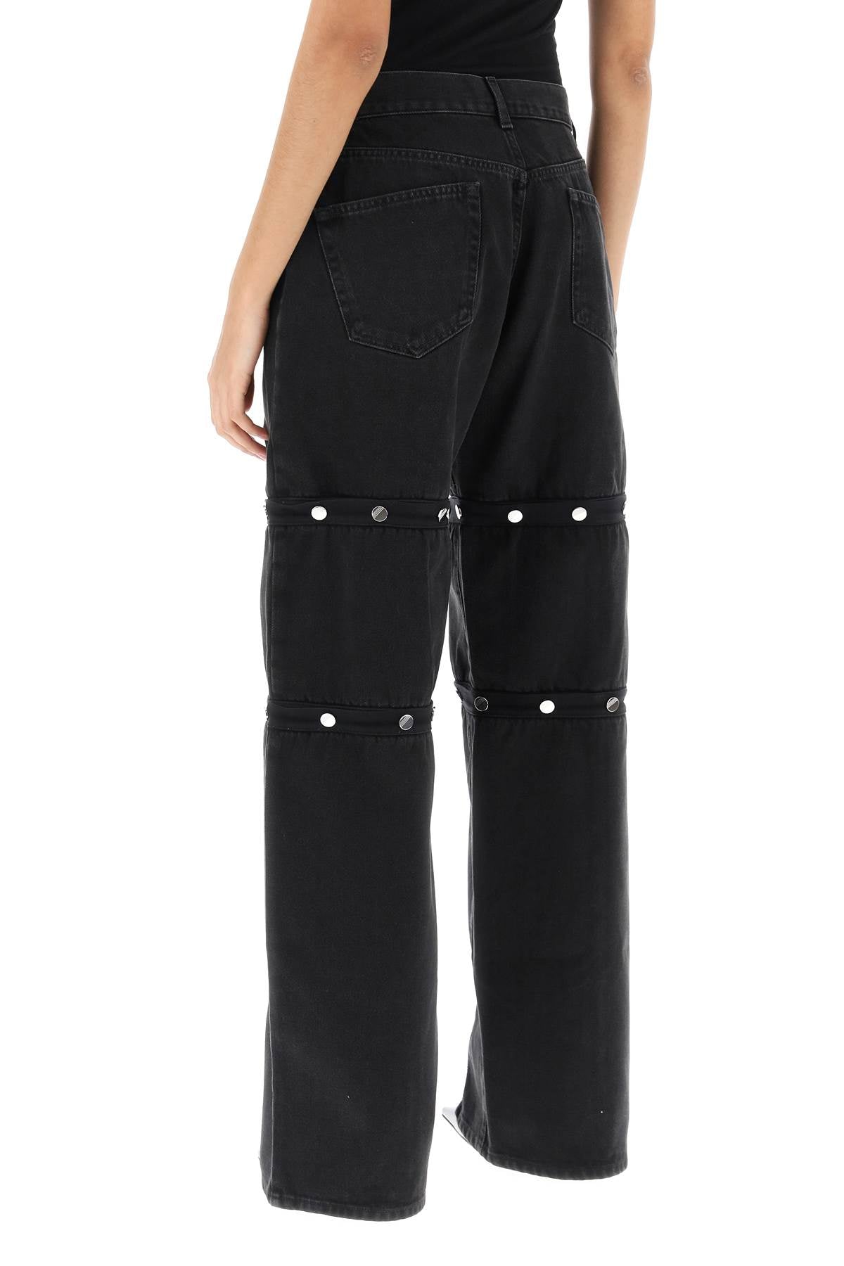 Woman's Loose-Fit Black Denim Pants with Detachable Panels