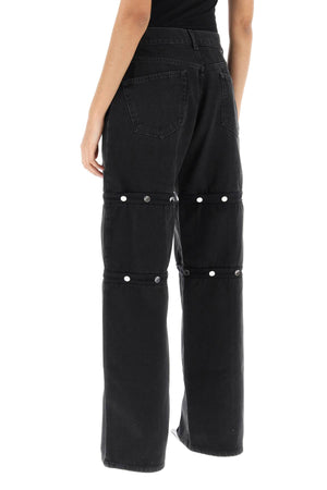 Woman's Loose-Fit Black Denim Pants with Detachable Panels