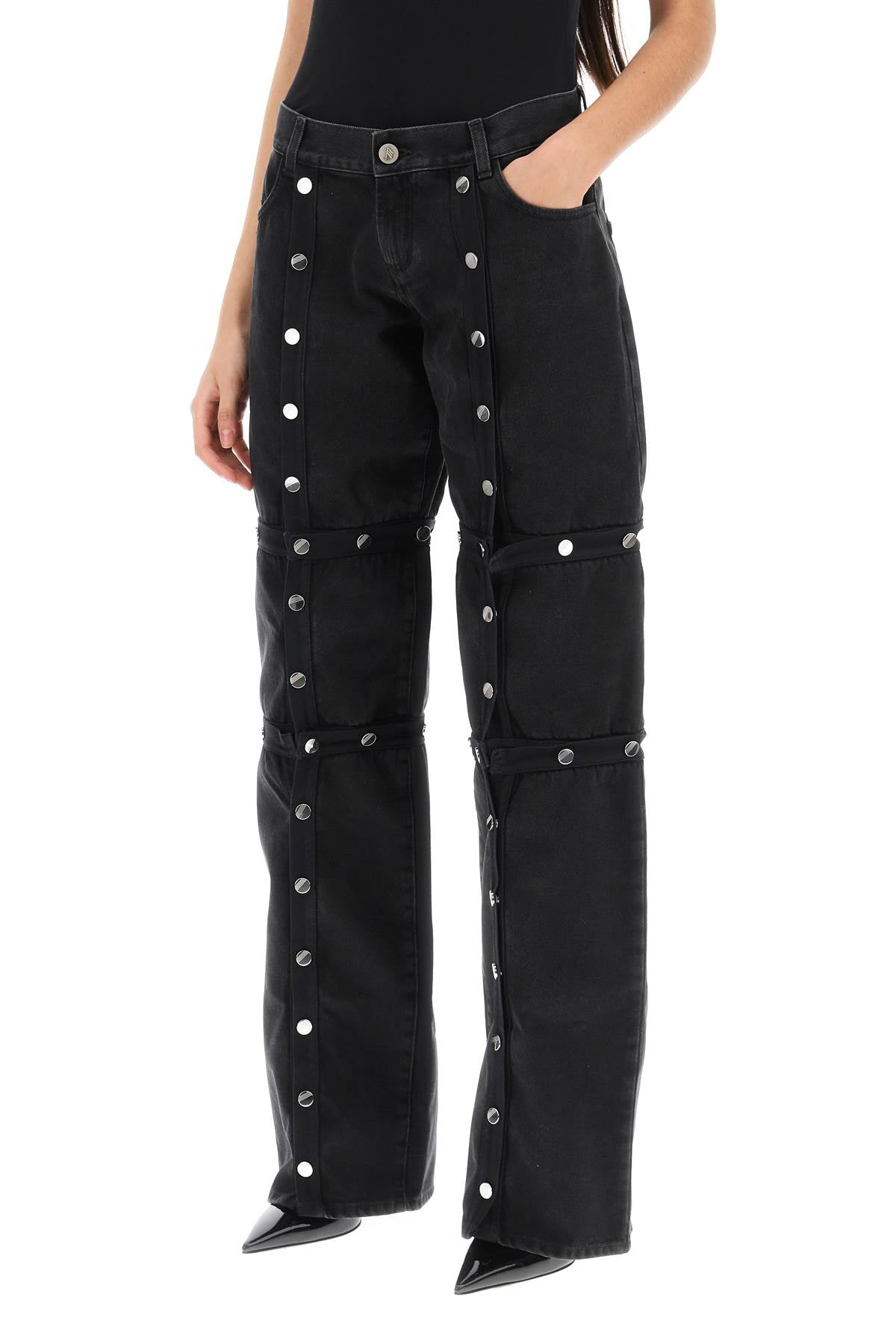 Woman's Loose-Fit Black Denim Pants with Detachable Panels