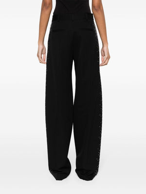 THE ATTICO Black Rhinestone Wide-Leg Wool Trousers