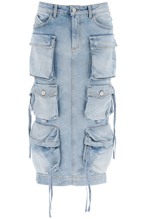 THE ATTICO Light Blue Cargo Denim Midi Skirt