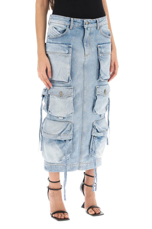 Light Blue Cargo Denim Midi Skirt