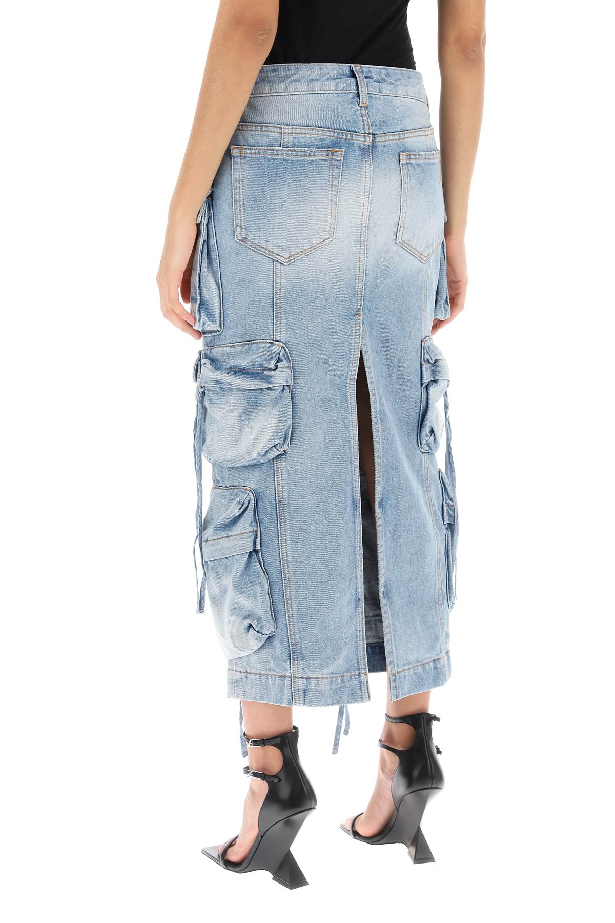 Light Blue Cargo Denim Midi Skirt