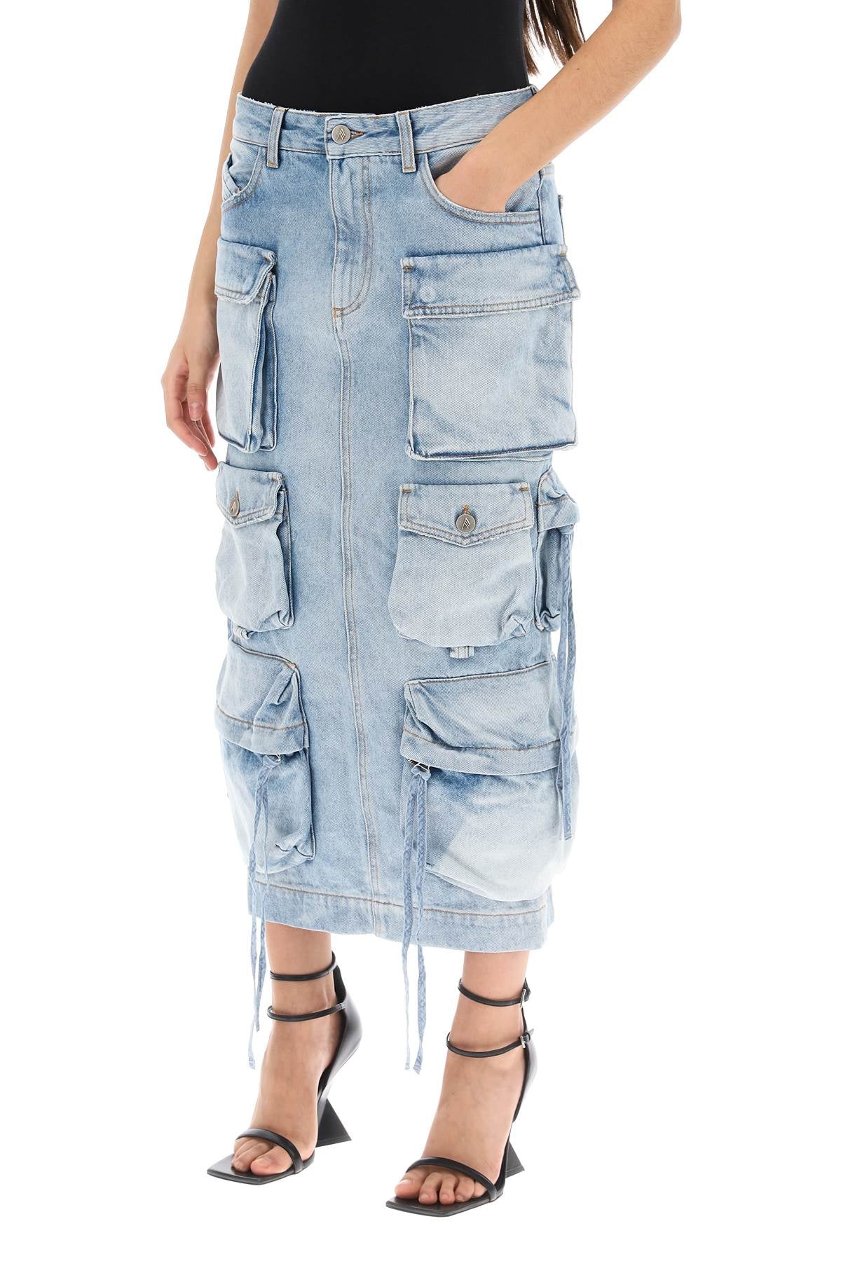 Light Blue Cargo Denim Midi Skirt