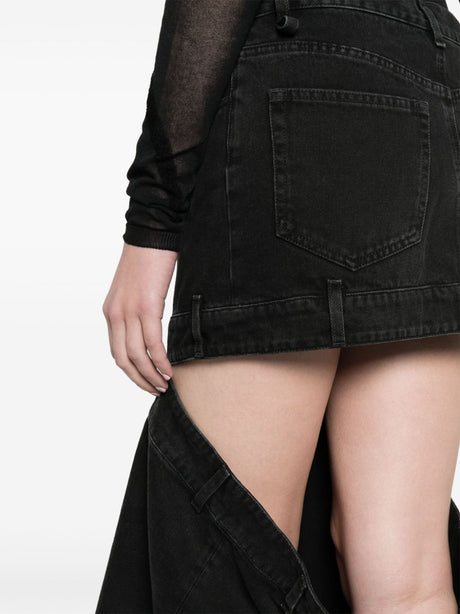 THE ATTICO Stylish Black Denim Skirt with Embroidered Logo and Cut-Out Detailing