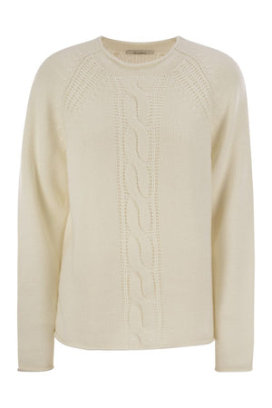 MAX MARA Cashmere Yarn Sweater with Central Braid Detail - Women’s Soft-Volume Design