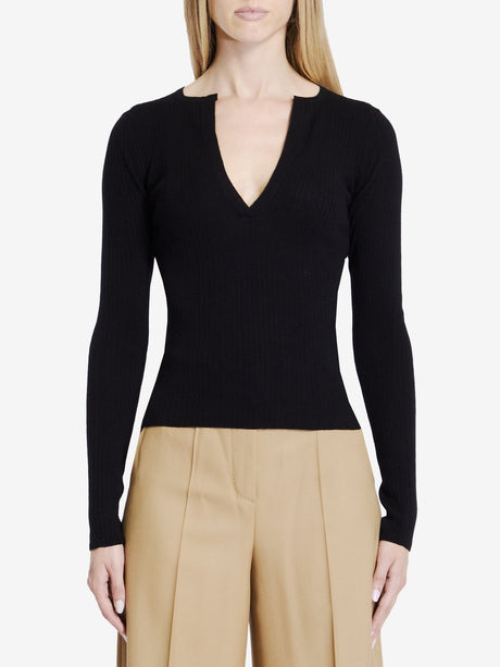 MAX MARA Elegant V-Motif Ribbed Silk-Cashmere Long Sleeve Top