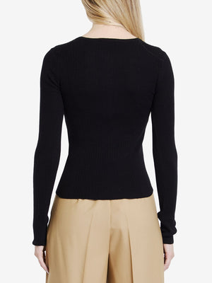 MAX MARA Elegant V-Motif Ribbed Silk-Cashmere Long Sleeve Top