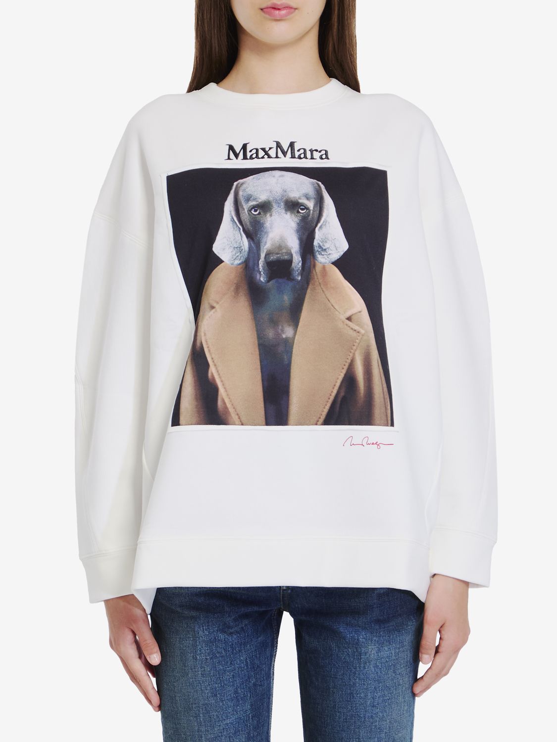 MAX MARA Tobacco Cotton Sweatshirt with Iconic Art Print