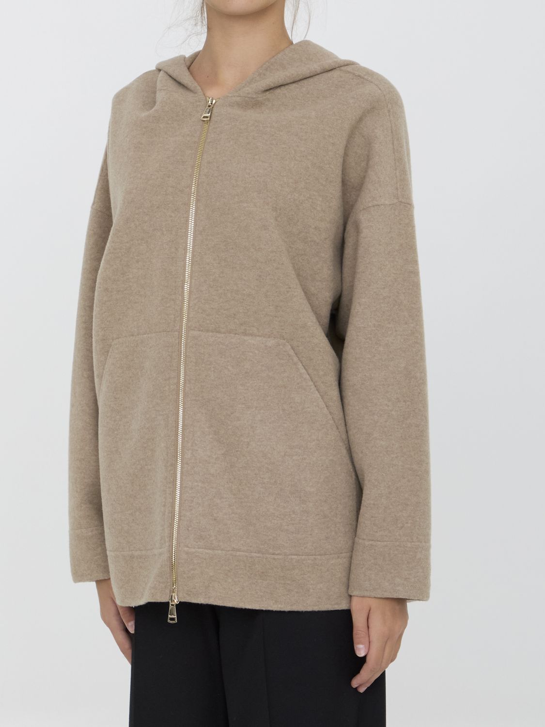 MAX MARA Soft Beige Zip-Up Hoodie with Relaxed Fit