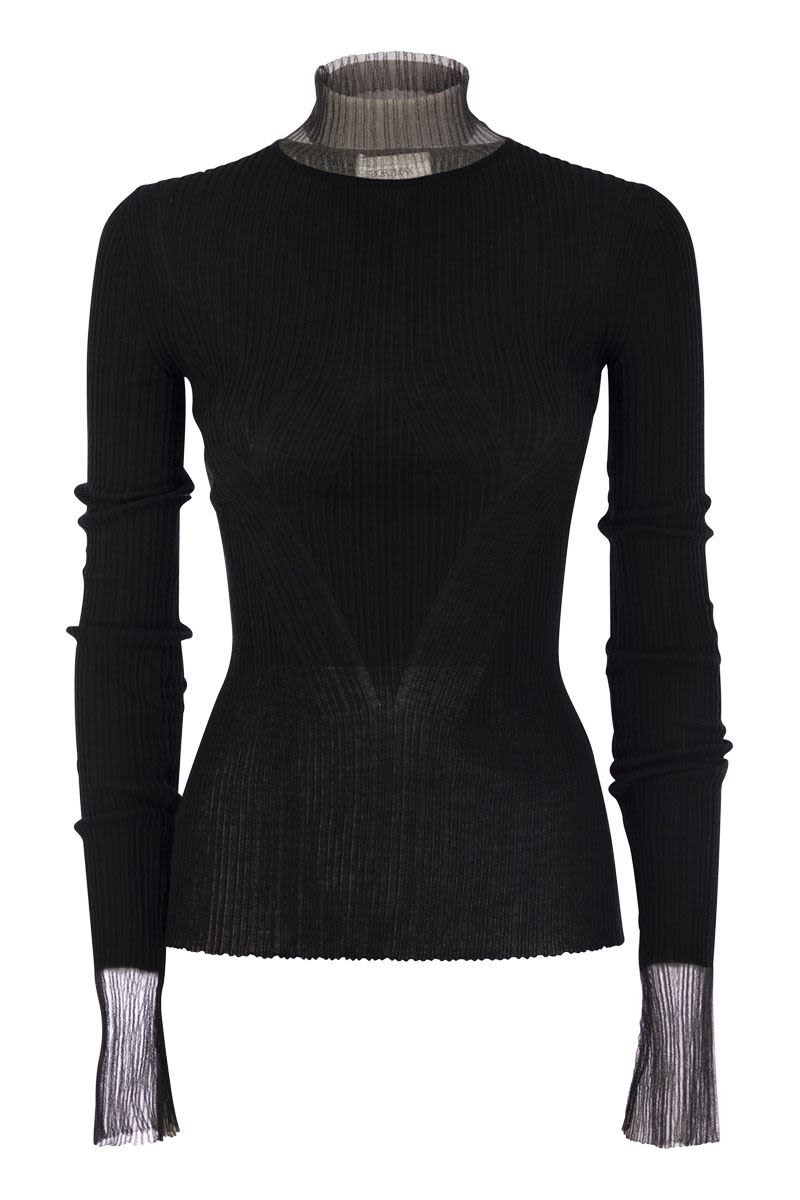 MAX MARA SPORTMAX Feminine Fit Turtle Neck Sweater with Directional Ribbing