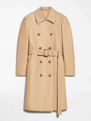 MAX MARA SPORTMAX Luxury Soft Leather Trench Coat with Geometric Pockets