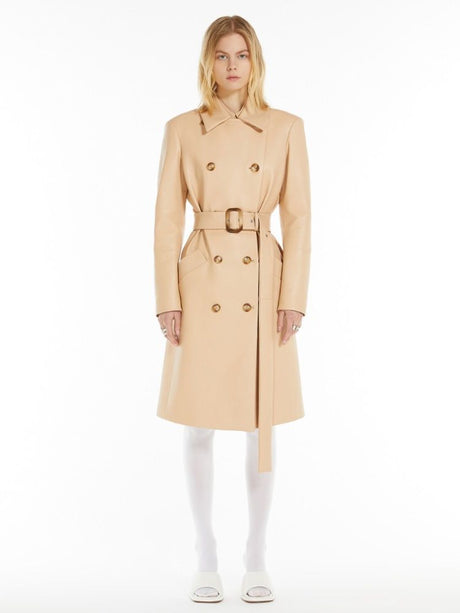 MAX MARA SPORTMAX Luxury Soft Leather Trench Coat with Geometric Pockets