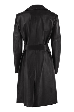 MAX MARA SPORTMAX Luxury Soft Leather Trench Coat with Geometric Pockets