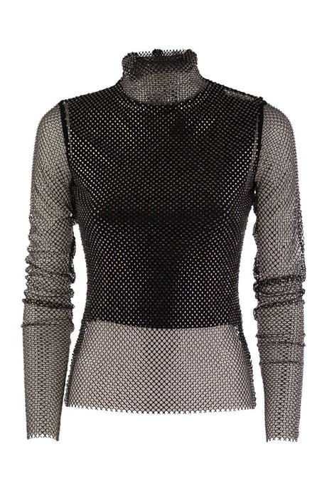 MAX MARA SPORTMAX Embellished Mesh Mock Neck Mini T-Shirt