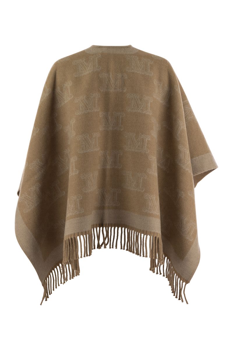 MAX MARA FRINE - WOOL CAPE WITH FRINGES AND BROOCH PIN