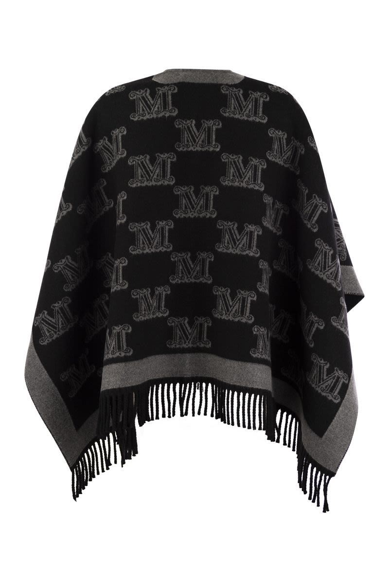 MAX MARA FRINE - WOOL CAPE WITH FRINGES AND BROOCH PIN