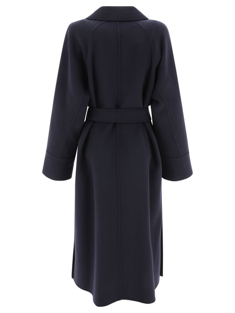 MAX MARA S Elegant Blue Wool Long Belted Jacket