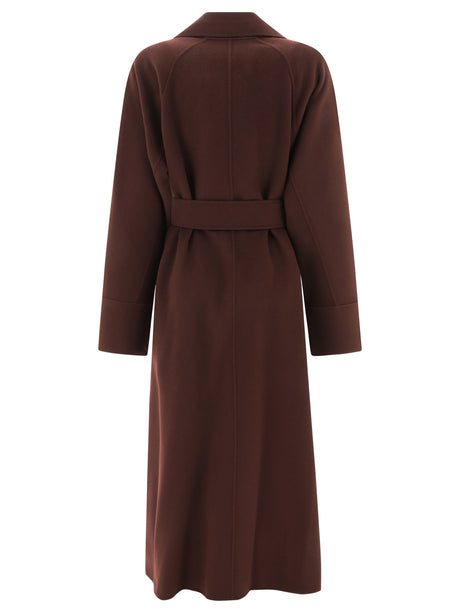 MAX MARA S Elegant Bordeaux Wool Long Coat with Belt