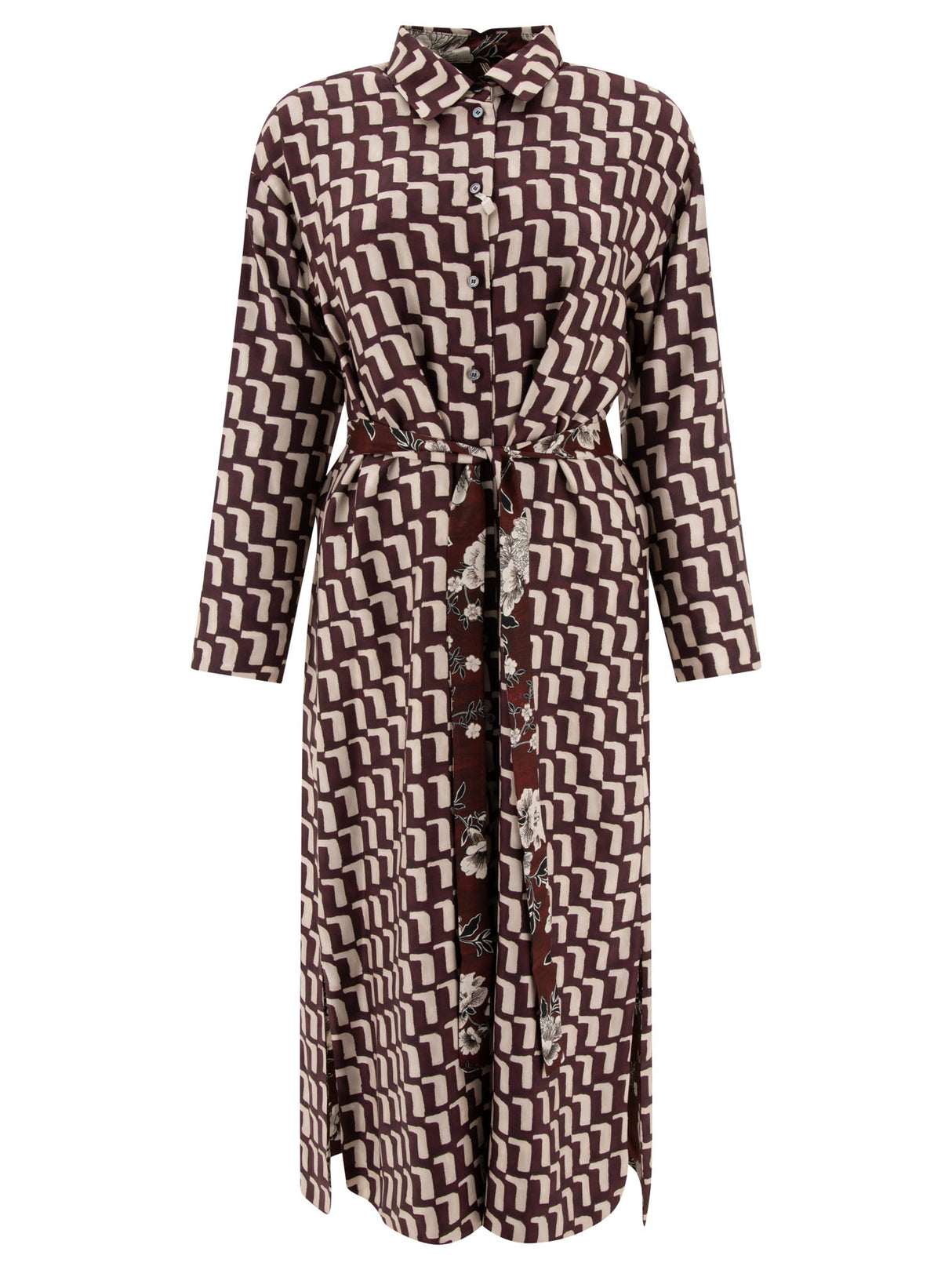 MAX MARA Reversible Silk Midi Shirt Dress in Bordeaux