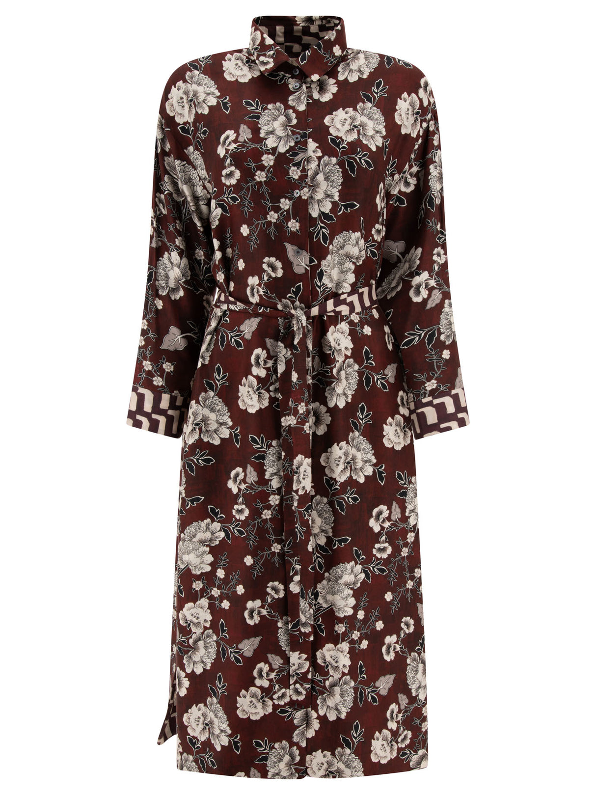 MAX MARA Reversible Silk Midi Shirt Dress in Bordeaux