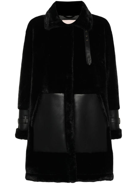 TWIN-SET Mini Black Faux-Fur Jacket with Buckle Details